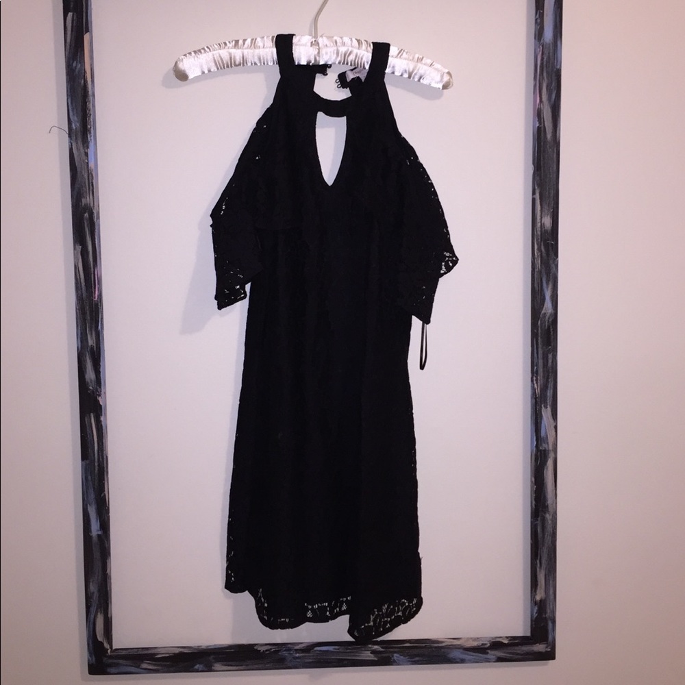 Black, lace, off the shoulder, cocktail dress